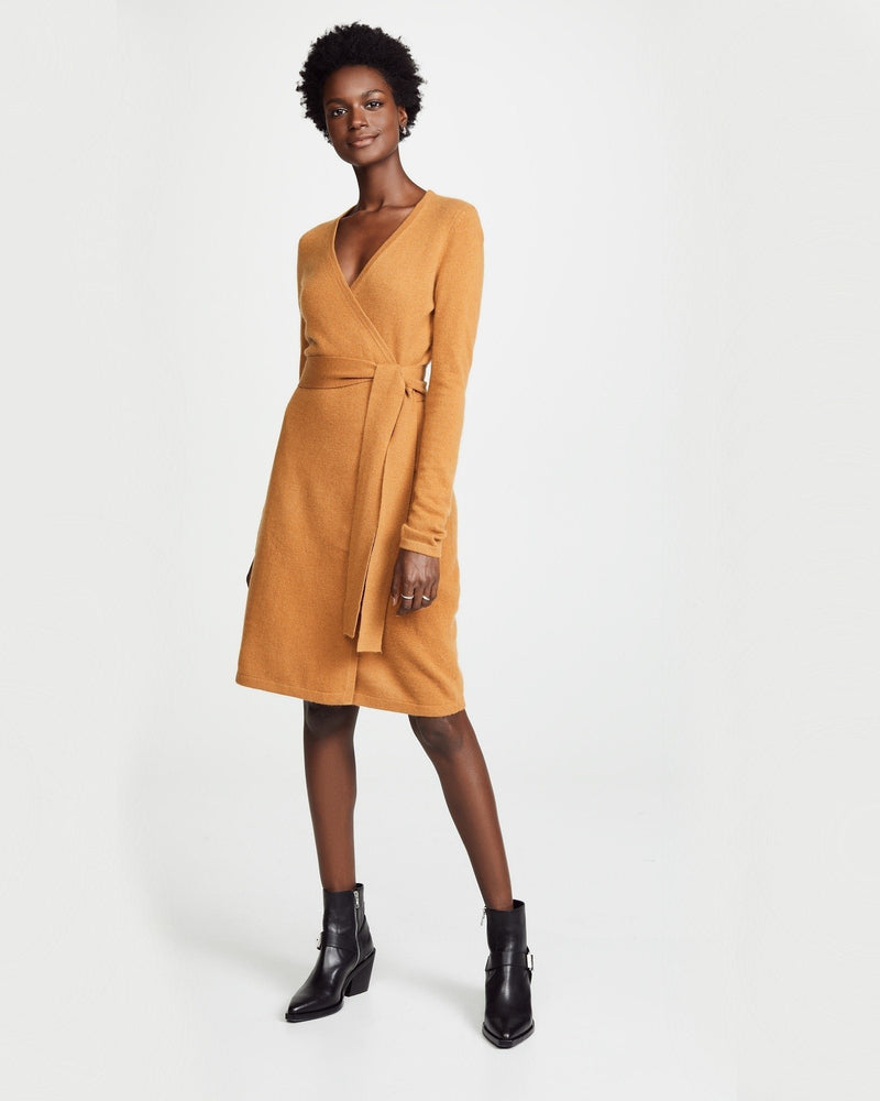 DVF Linda Cashmere Wrap Dress. Honey – Fashionbarn shop